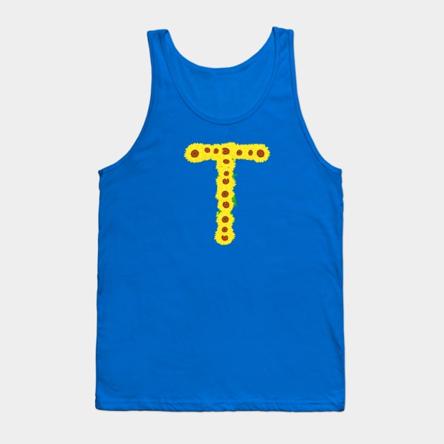 Sunflowers Initial Letter T (Black Background) Tank Top by Art By LM Designs 